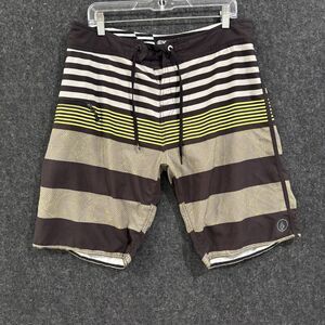 Volcom Board Shorts Men's 34 Green Beige Lido Tito 4 Way Stretch Swim Trunks